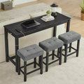 Okak 4-Piece Farmhouse Style Dining Table Set & Bar Stools for Kitchen,Dining Room,Solid Wood Breakfast Table Set with Power Outlet