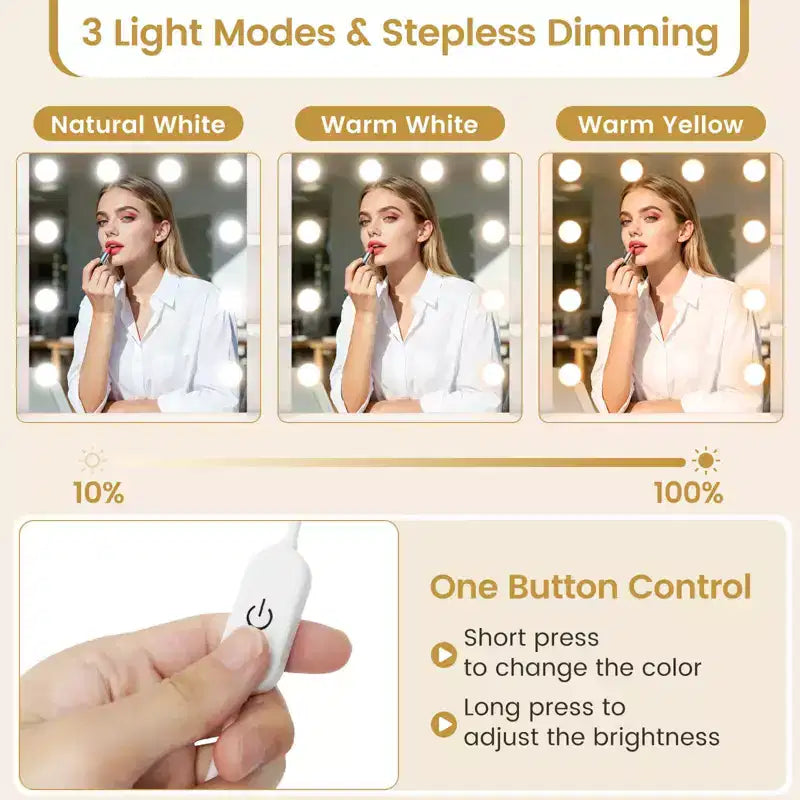 Costway Toilette con Luci a Specchio Prese di Corrente 4 Ripiani Aperti 3 Cassetti