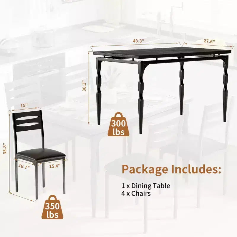 Set da pranzo per 4 persone, gambe del tavolo a spirale, sedute ergonomiche confortevoli, set da tavolo da bar, per piccoli spazi, cucina, appartamento