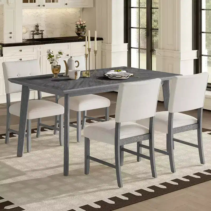 5 Piece Dining Table Set, Rustic Farmhouse Kitchen Table & 4 Upholstered Chairs - ModernLuxe