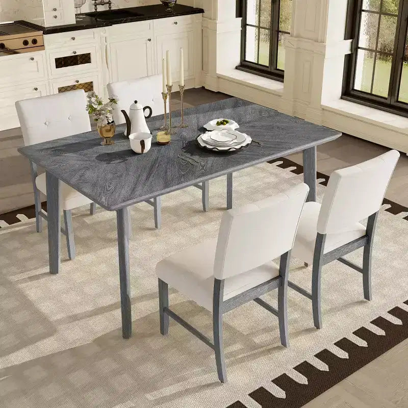 Set da pranzo da 5 pezzi, tavolo da cucina rustico stile coloniale e 4 sedie imbottite - ModernLuxe