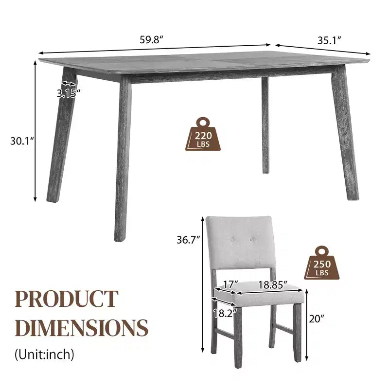 Set da pranzo da 5 pezzi, tavolo da cucina rustico stile coloniale e 4 sedie imbottite - ModernLuxe