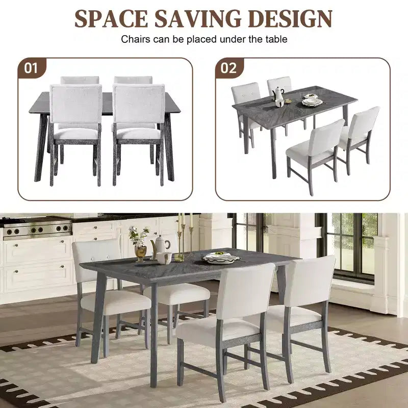 Set da pranzo da 5 pezzi, tavolo da cucina rustico stile coloniale e 4 sedie imbottite - ModernLuxe