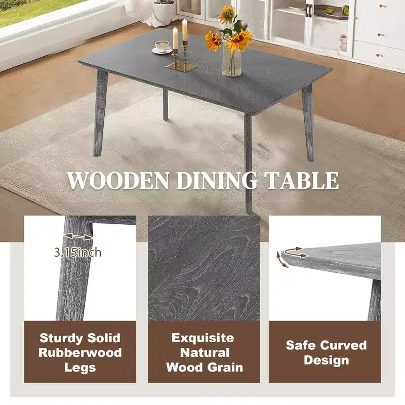 Set da pranzo da 5 pezzi, tavolo da cucina rustico stile coloniale e 4 sedie imbottite - ModernLuxe
