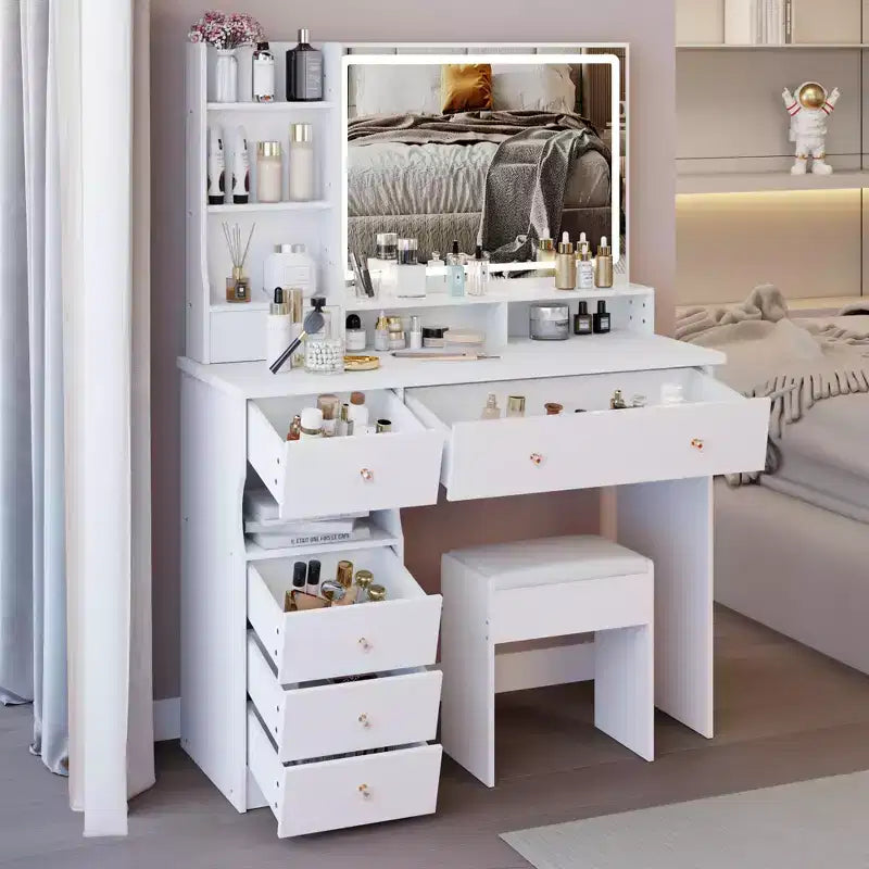 Okak 41IN Tavolo da Trucco con Specchio Extra Large Touch Control, Scrivania da Toilette con Grande Capacità di Archiviazione, Tavolino da Trucco per Camera da Letto, Studio