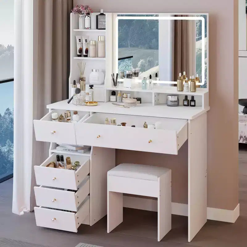 Okak 41IN Tavolo da Trucco con Specchio Extra Large Touch Control, Scrivania da Toilette con Grande Capacità di Archiviazione, Tavolino da Trucco per Camera da Letto, Studio