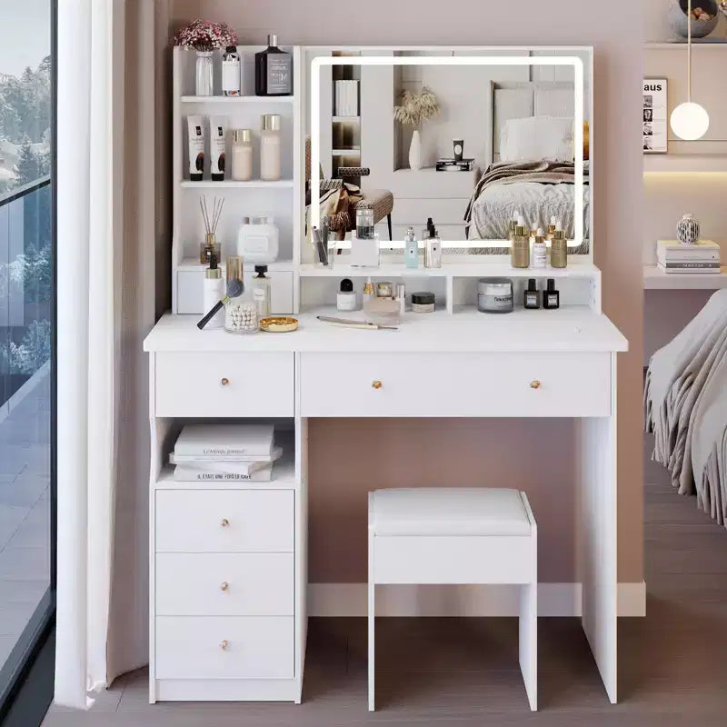 Okak 41IN Tavolo da Trucco con Specchio Extra Large Touch Control, Scrivania da Toilette con Grande Capacità di Archiviazione, Tavolino da Trucco per Camera da Letto, Studio