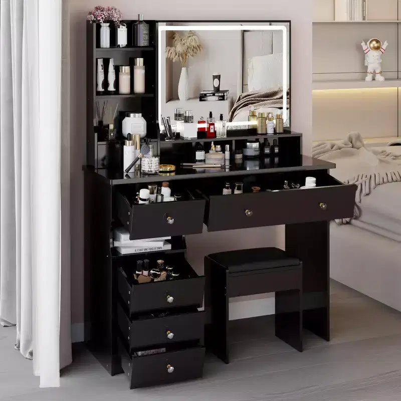 Okak 41IN Tavolo da Trucco con Specchio Extra Large Touch Control, Scrivania da Toilette con Grande Capacità di Archiviazione, Tavolino da Trucco per Camera da Letto, Studio