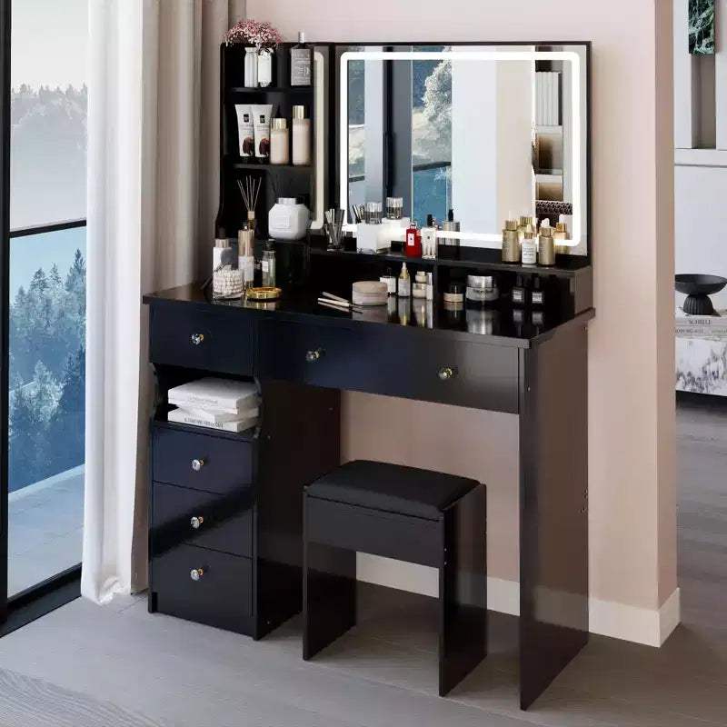 Okak 41IN Tavolo da Trucco con Specchio Extra Large Touch Control, Scrivania da Toilette con Grande Capacità di Archiviazione, Tavolino da Trucco per Camera da Letto, Studio
