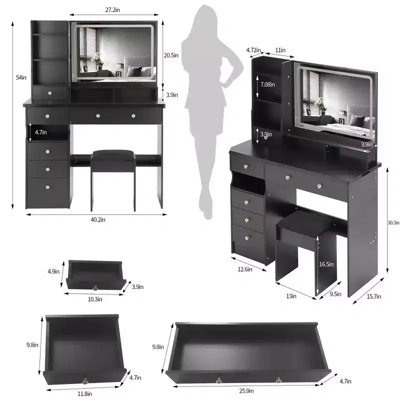Okak 41IN Tavolo da Trucco con Specchio Extra Large Touch Control, Scrivania da Toilette con Grande Capacità di Archiviazione, Tavolino da Trucco per Camera da Letto, Studio