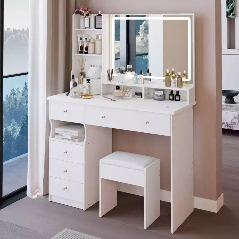 Okak 41IN Tavolo da Trucco con Specchio Extra Large Touch Control, Scrivania da Toilette con Grande Capacità di Archiviazione, Tavolino da Trucco per Camera da Letto, Studio