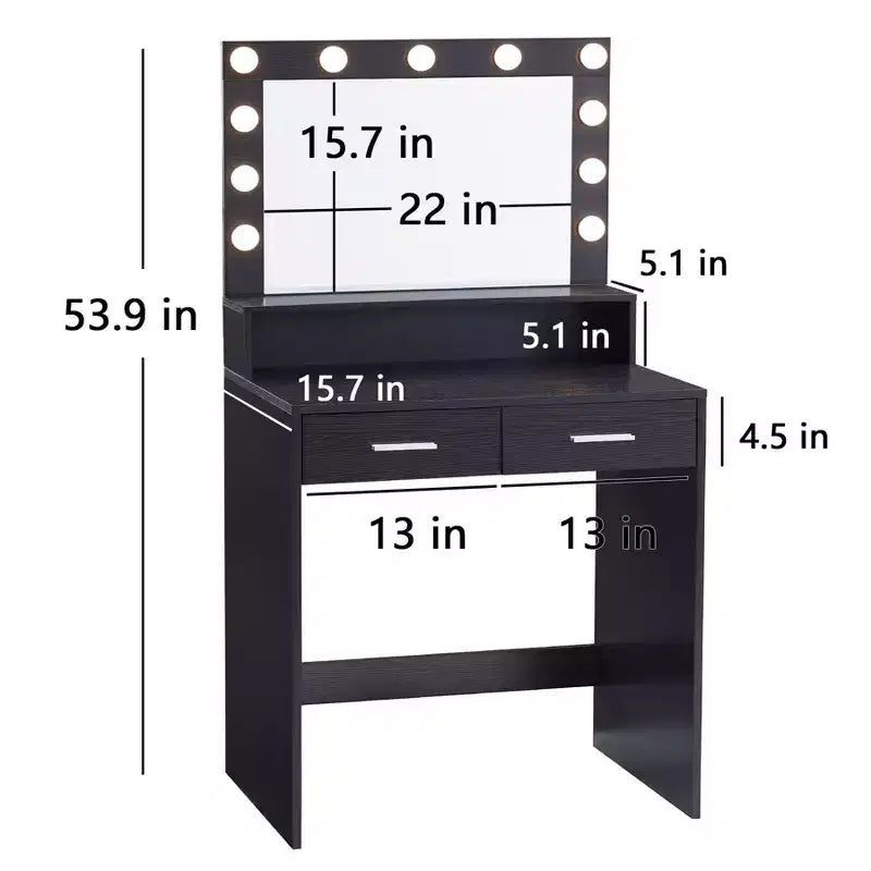 Okak Elegent Tavolo da toeletta con ampio specchio, piccolo tavolo da toeletta con 2 cassetti e ripiano, tavolo da toeletta compatto per camera da letto, soggiorno, studio