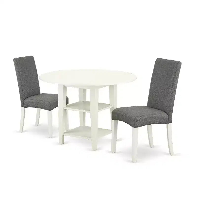 Urban Oasis 3Pc Dining Set - 20x42 Table & 2 Parsons Chairs - Linen White Legs - Gray Fabric