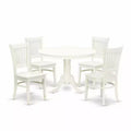 HomeStock 5-Piece Linen White Finish Solid Wood Top Dining table with 4 Chairs with Slat Back