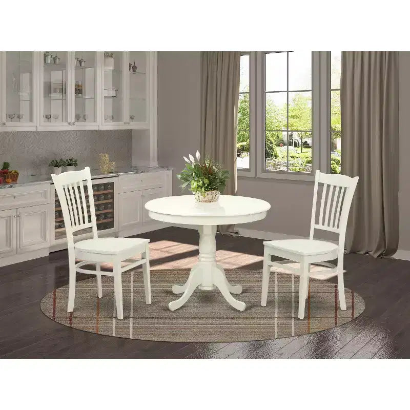 Set da pranzo moderno 3 pezzi - Tavolo rotondo e 2 sedie - Finitura bianco lino