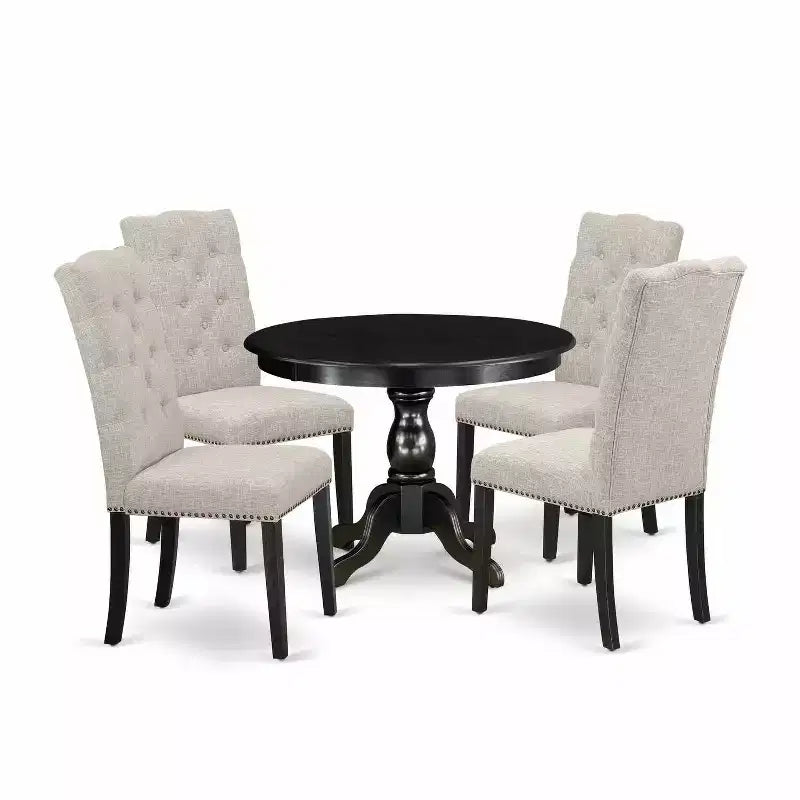 5-Piece Wire Brushed Black Finish Solid Wood Top Dining table with 4 Chairs with