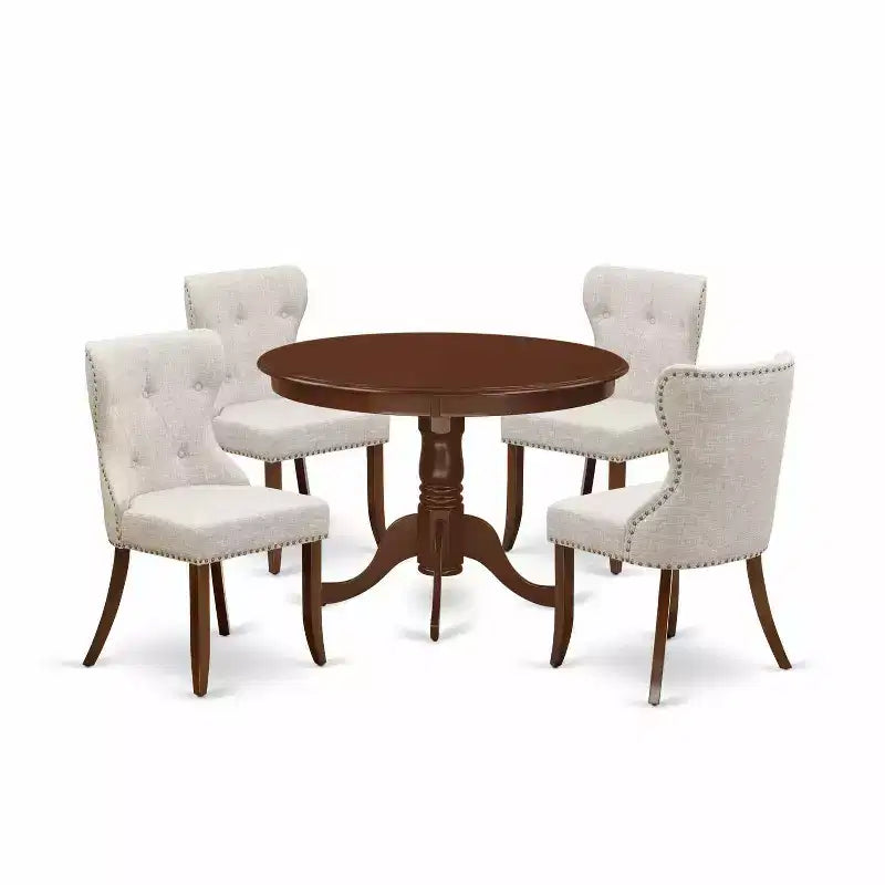 HomeStock 5-Piece Mahogany Finish Solid Wood Top Dining table with 4 Chairs