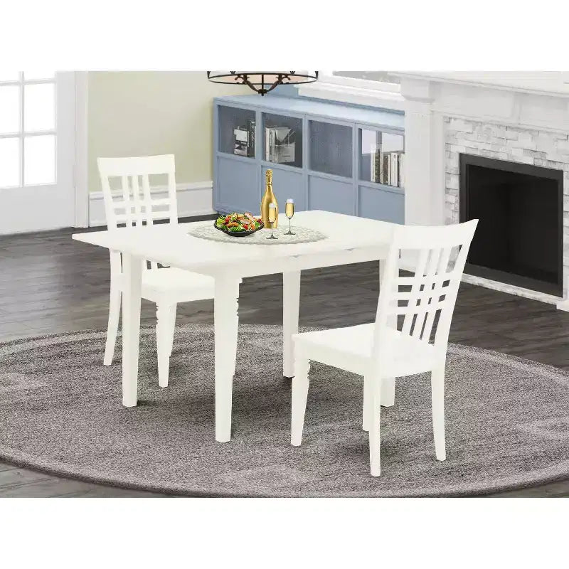 HomeStock Set da Pranzo 3 Pezzi con Tavolo Rettangolare con Finitura Bianco Lino in Legno Massello con Anta a Farfalla