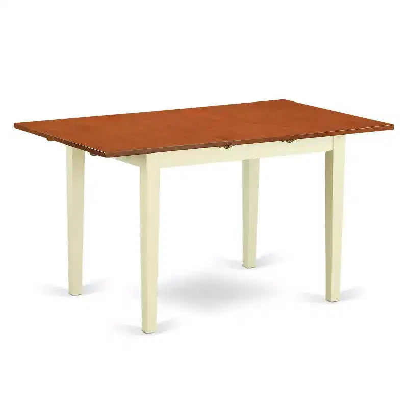 HomeStock Set da Pranzo 3 Pezzi con Tavolo Rettangolare con Finitura Bianco Lino in Legno Massello con Anta a Farfalla