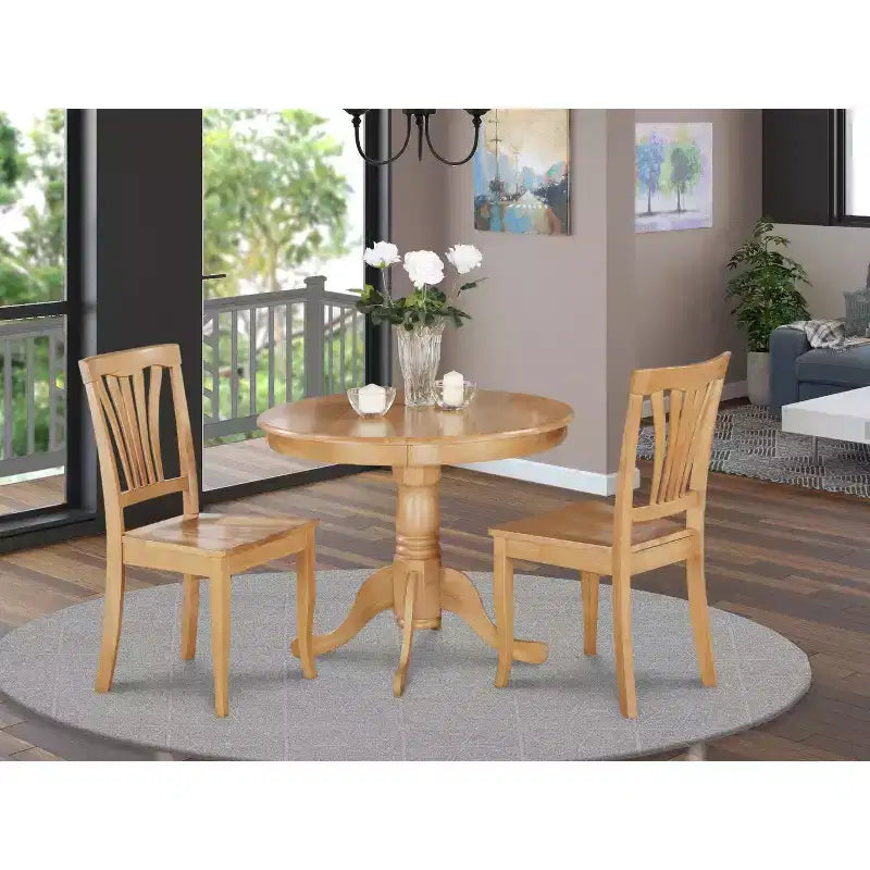 HomeStock Set Sala da Pranzo 3 Pezzi in Legno Massello con Finitura Rovere Naturale - 4 Posti a Sedere