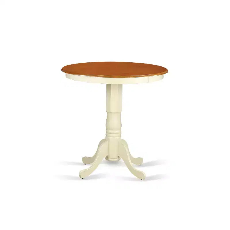HomeStock 3-Piece Round Buttermilk and Cherry Finish Solid Wood Top Dining Table with 2 Chairs
