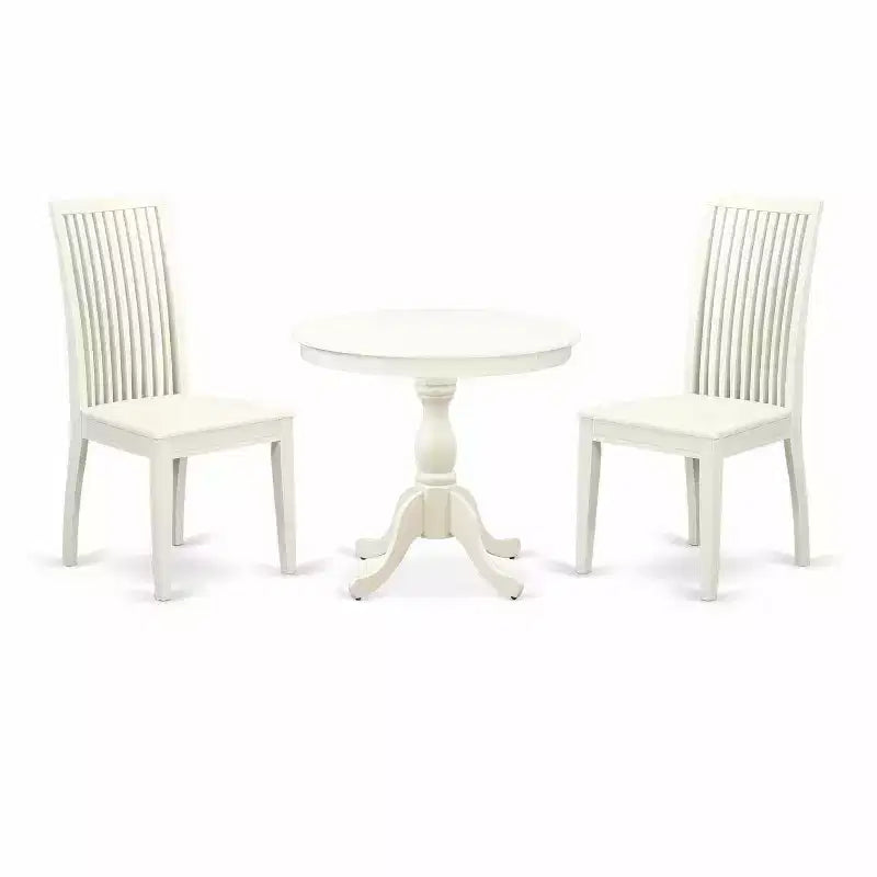 3-Piece Linen White Finish Solid Wood Top - Dining Room Set - Seats 4