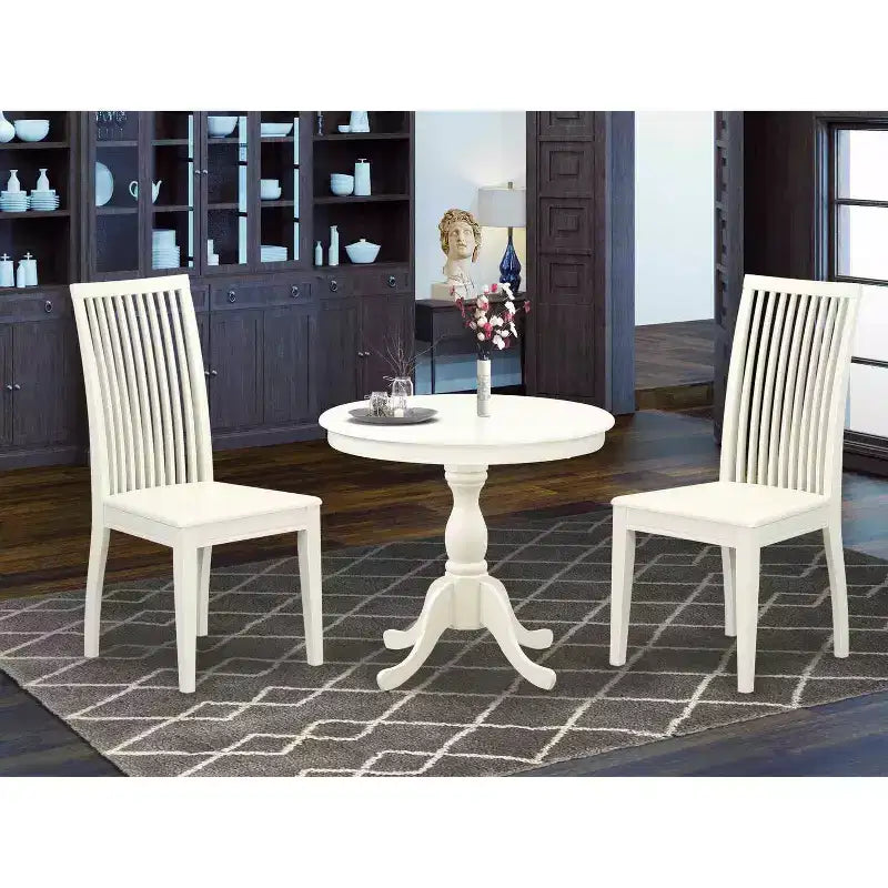 Set da pranzo 3 pezzi con piano in legno massello finitura lino bianco - 4 posti