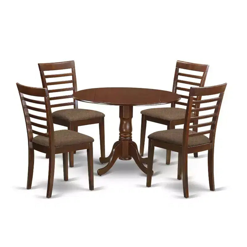 Retro Kitchen Table Set - 5 Piece Dinette Set with Chairs - Round Drop Leaf Table - Asian Hardwood