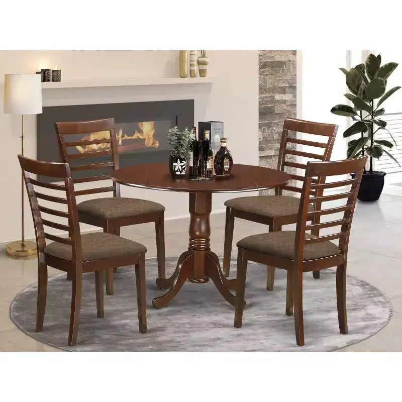 Set da tavolo da cucina retrò - Set da pranzo a 5 pezzi con sedie - Tavolo rotondo con ante a ribalta - Legno duro asiatico