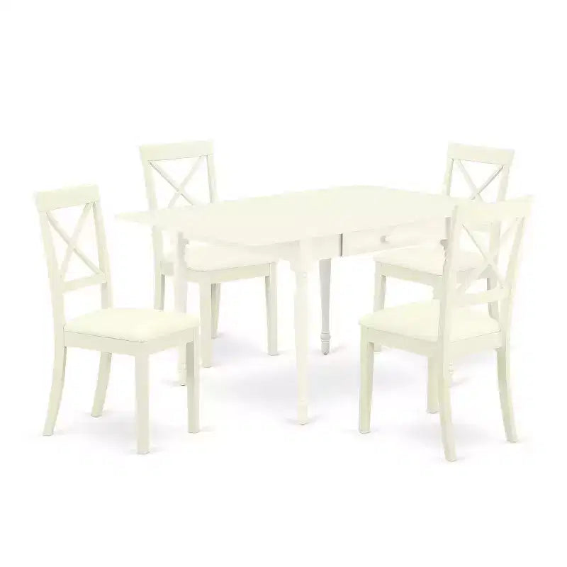 HomeStock 5-Pc Linen White Finish Solid Wood Top - Dining Room Set with Dropleaf - Seats 4