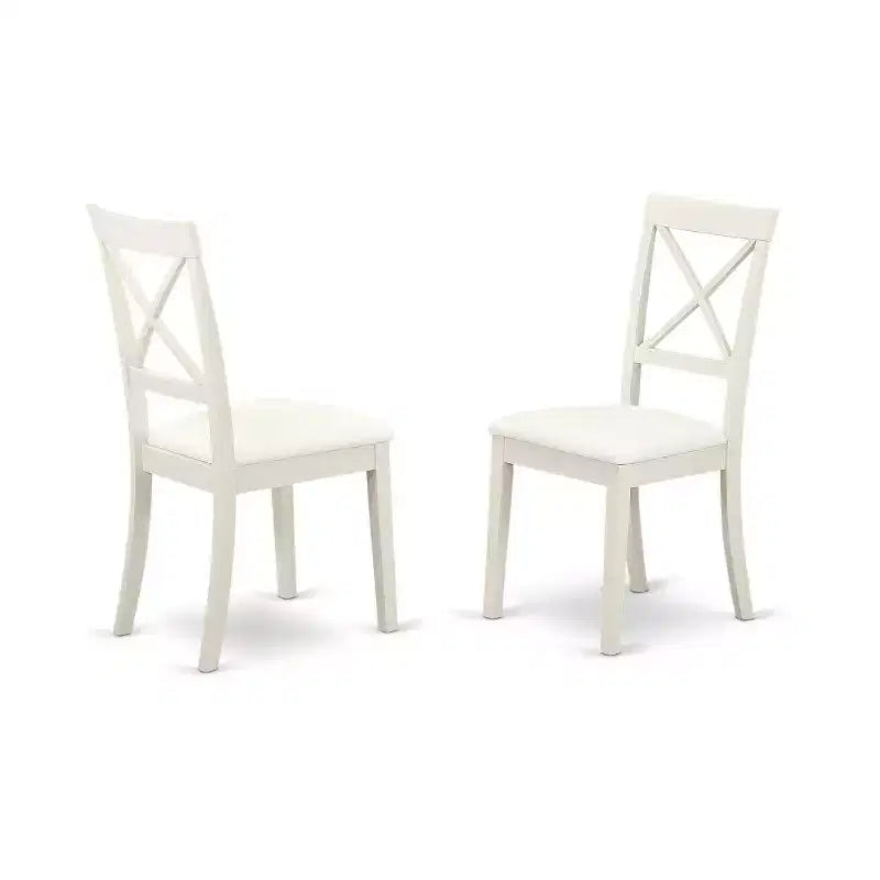 HomeStock Set da pranzo in 5 pezzi, finitura bianco lino, piano in legno massello - Con alette a ribalta - 4 posti