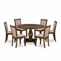 HomeStock 7-Piece Distressed Jacobean Finish Solid Wood Top Dining Table with 6-Parson Chairs