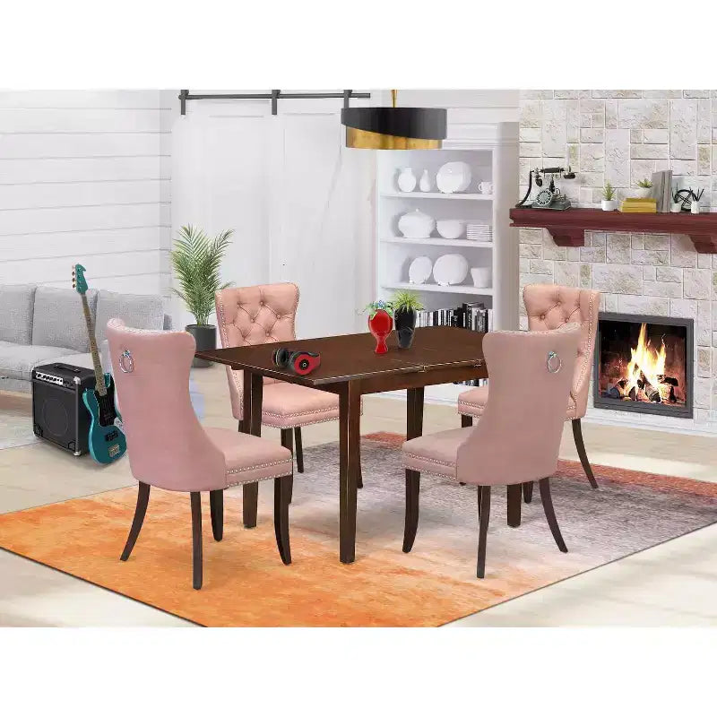 Set da pranzo rettangolare in legno massello finitura mogano a 5 pezzi - 4 posti a sedere