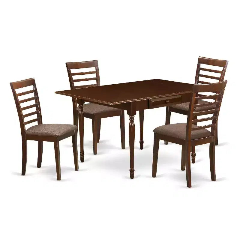 Kitchen Dinette Set 5 Piece Wood Table & Chairs - Drop Leaf Dining Set Mahogany Finish