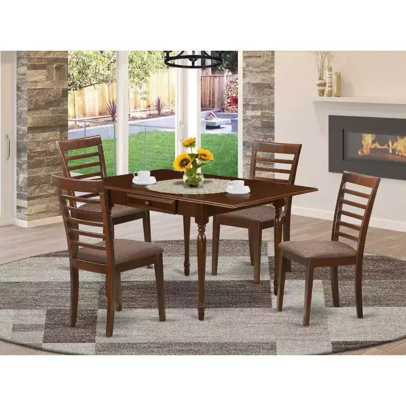 Set da pranzo 5 pezzi in legno tavolo e sedie - Set da pranzo con tavolo a ribalta finitura mogano