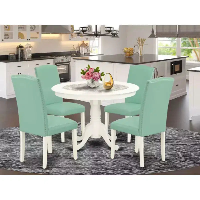 Set da pranzo 5 pezzi tavolo e sedie rotondi - Set tavolo da cucina 42 pollici in pelle PU finitura Pond