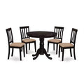 5-Piece Round Cappuccino Finish Solid Wood Top Dining table with 4 Chairs with