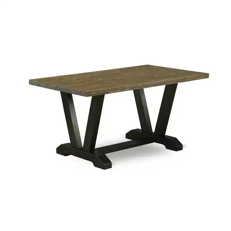 Tavolo da pranzo in legno massiccio HomeStock 7 pezzi con finitura Jacobean anticata e 6 sedie