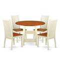 HomeStock 5-Pc Buttermilk and Cherry Solid Wood Top - Round Dining Room Set - Seats-4