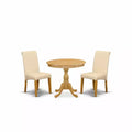 3-Piece Natural Oak Finish Solid Wood Top - Dining Room Set with High Back - Seats 4