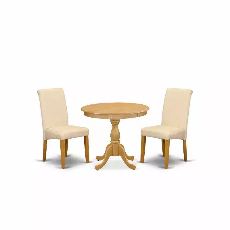 3-Piece Natural Oak Finish Solid Wood Top - Dining Room Set with High Back - Seats 4