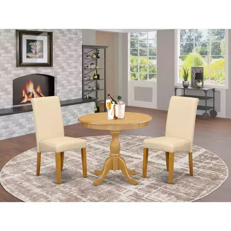 Set da pranzo da 3 pezzi con piano in legno massello con finitura in rovere naturale, con schienale alto - 4 posti