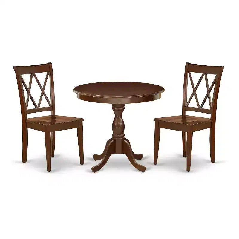3-Piece Mahogany Finish Solid Wood Top - Dining Room Set - Seats 4