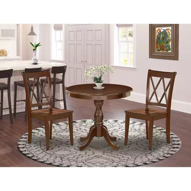 Set da pranzo da 3 pezzi in legno massello con finitura mogano - 4 posti a sedere