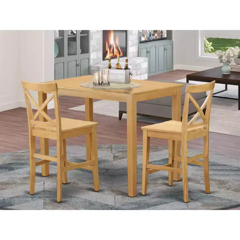 Set tavolo da pranzo altezza bancone - Tavolo e sedie da cucina 3 pezzi - Stile moderno rustico
