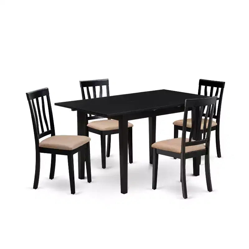 HomeStock 5-Pc Rectangular Black Finish Solid Wood Top-Dining Room Set with Butterfly Leaf-Seats 4