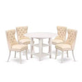 5-Piece Linen White Finish Solid Wood Top - Round Dining Room Set - Seats 4