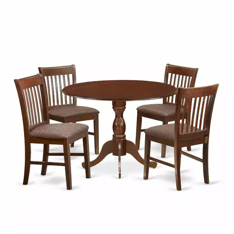 HomeStock 5-Piece Mahogany Finish Solid Wood Top Dining table with 4 Chairs with Slat Back