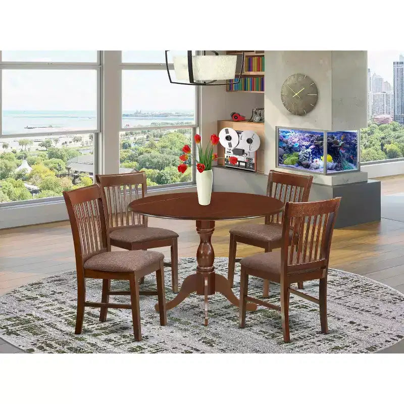 HomeStock Set da pranzo 5 pezzi: Tavolo in legno massello finitura mogano con 4 sedie con schienale a doghe