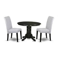 Small Round Kitchen Dining Set - 3Pc Table & Chairs - Linen Grayish Blue Fabric - Modern Baroque Design